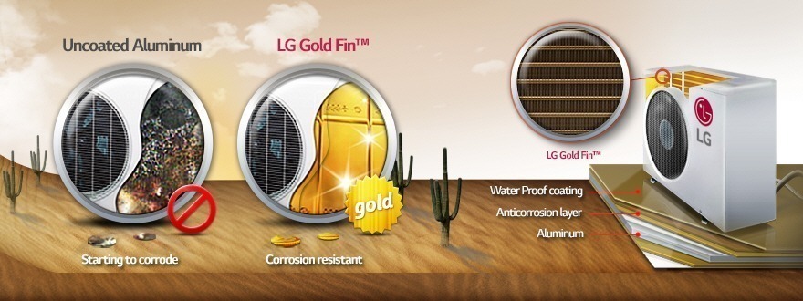 فینهای طلایی کولر گازی اینورتر 24000 ال جی