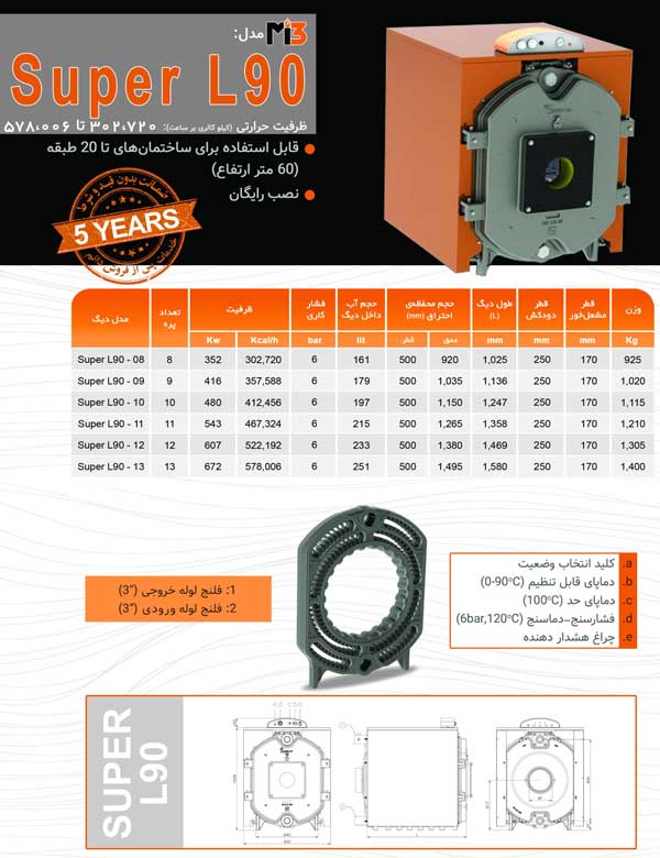 ابعاد دیگ ام آی تری (MI3) مدل سوپر L90 نه پره