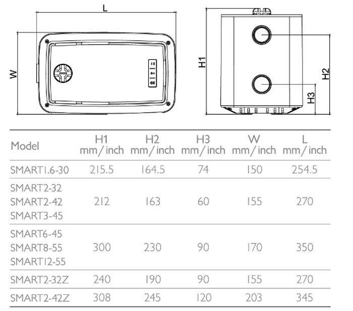 ابعاد بوستر پمپ آکوا استرانگ SMART6-45X